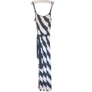 White House Black Market Striped Long Maxi Dress With Belt Dual Side Slit Size M
